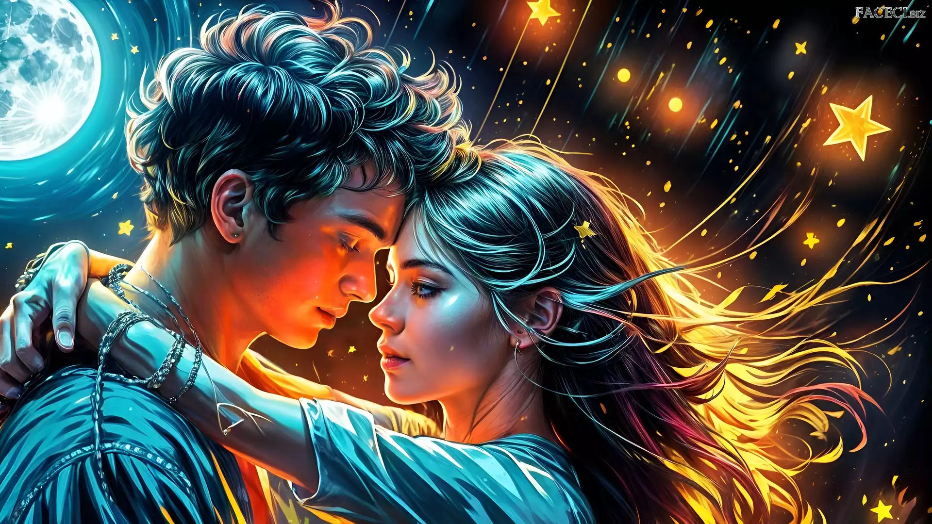 Gwiazdy, Para, Grafika, Dziewczyna, Chłopak